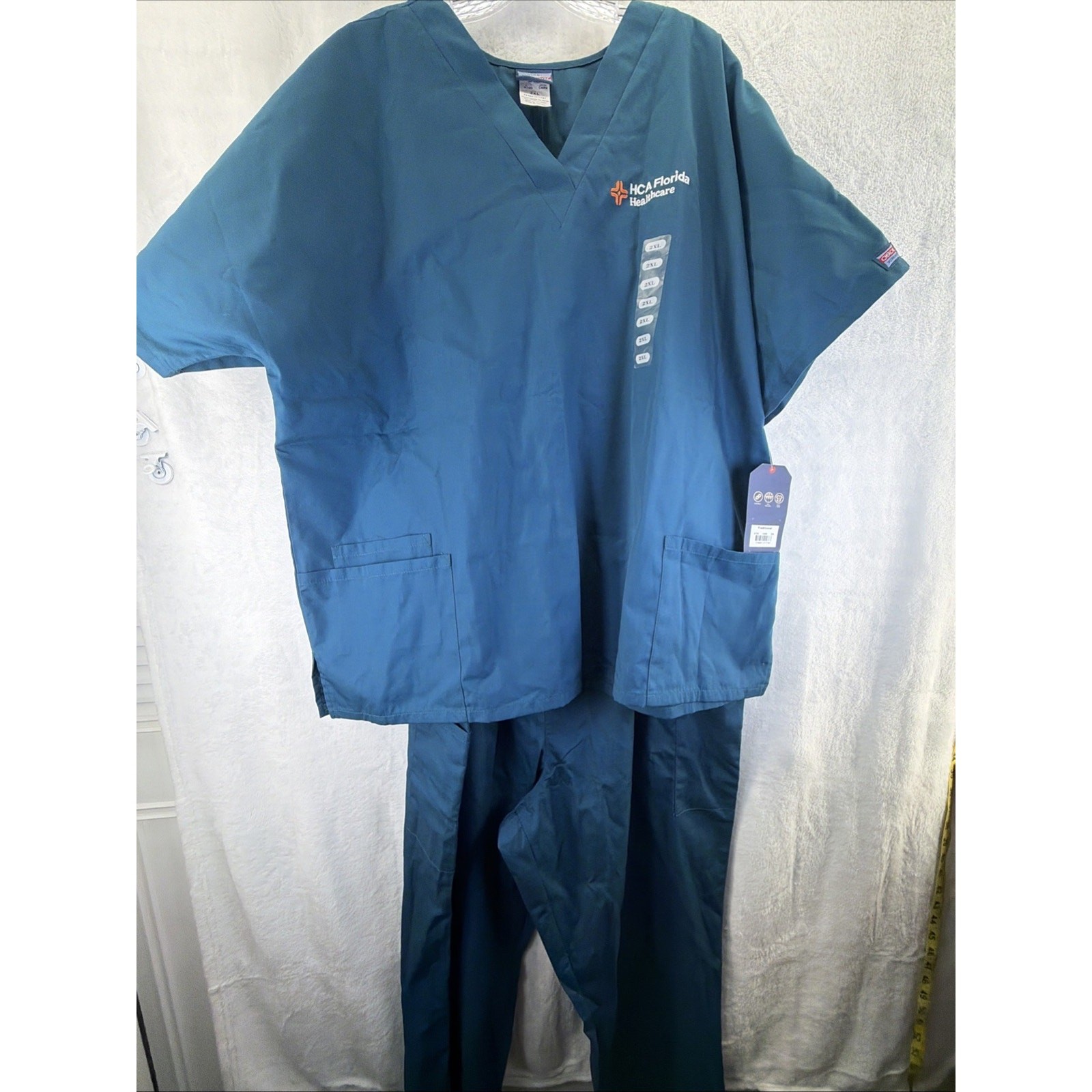 Cherokee Scrub SET XXL Medical HCA Florida Heathcare NWT Blue Top Pants 2xl