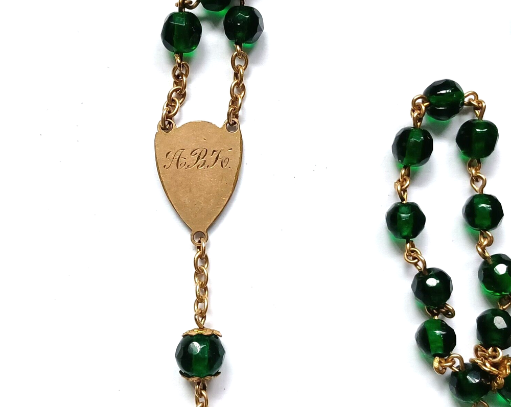 Vintage Green Glass Beaded Rosary