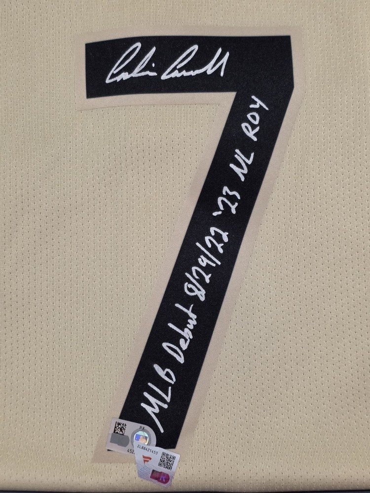 CORBIN CARROLL Under Wraps Signed Jersey Inscribed "MLB DEBUT" "NL ROY"