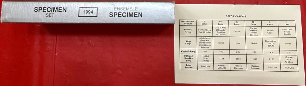 1994 Canada Specimen Set Plus COA & Box
