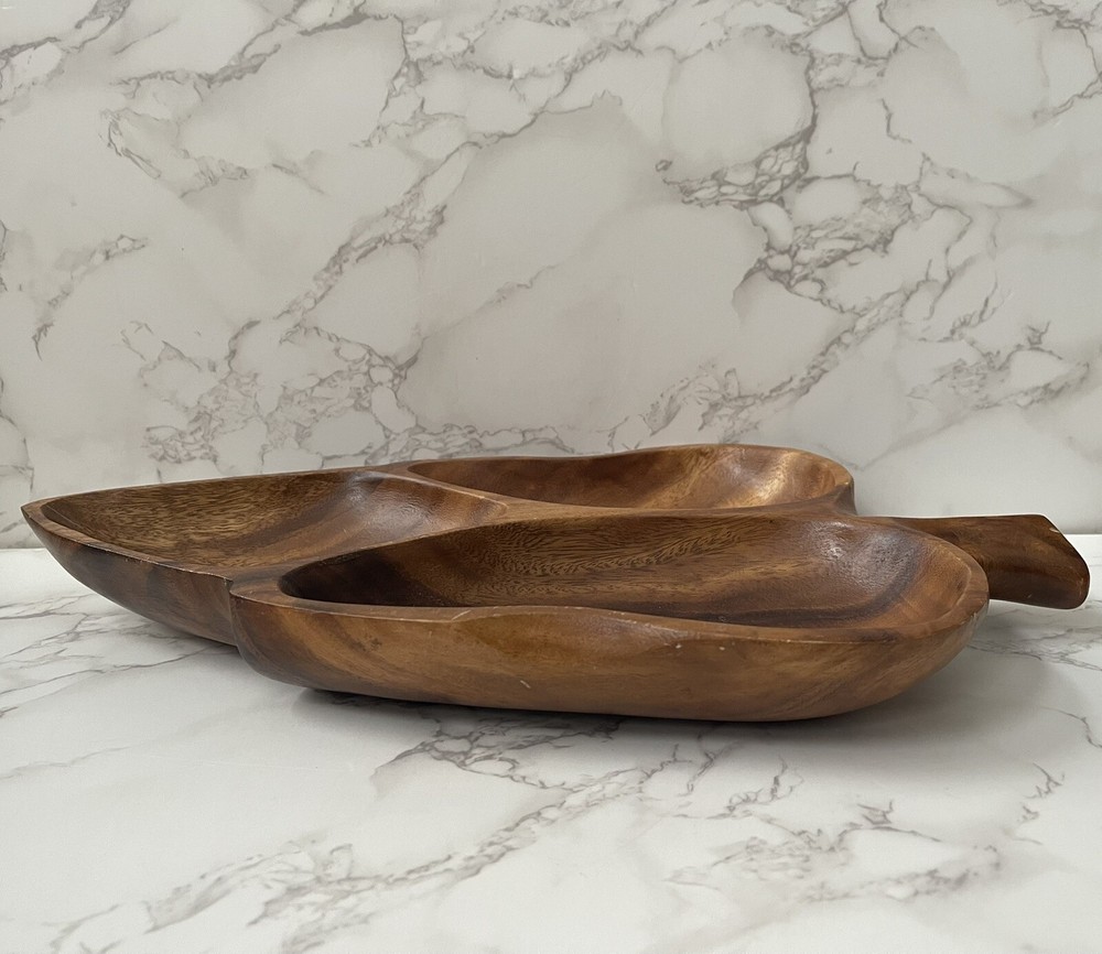 Solid Wood Leaf Shaped Divided Tray Serving Dish 3 Section MCM Philipines