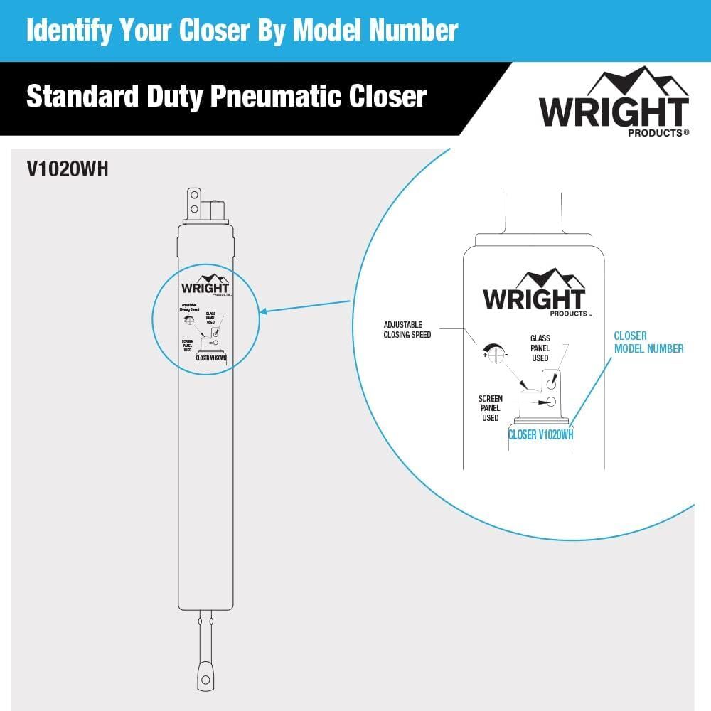 V1020WH Standard Duty Pneumatic Closer, White