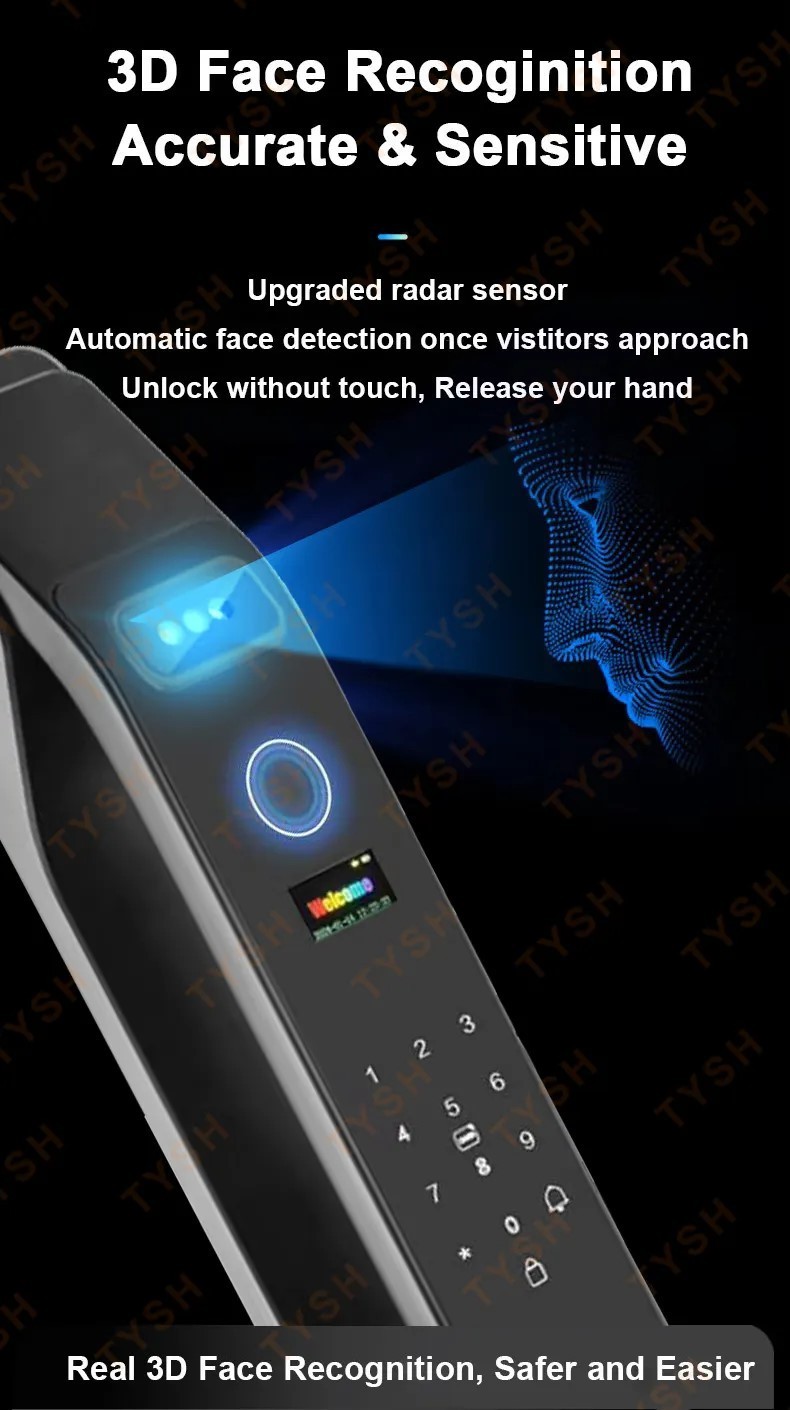 3D Face Recognition Fingerprint Password Smart Door Lock with Camera Security