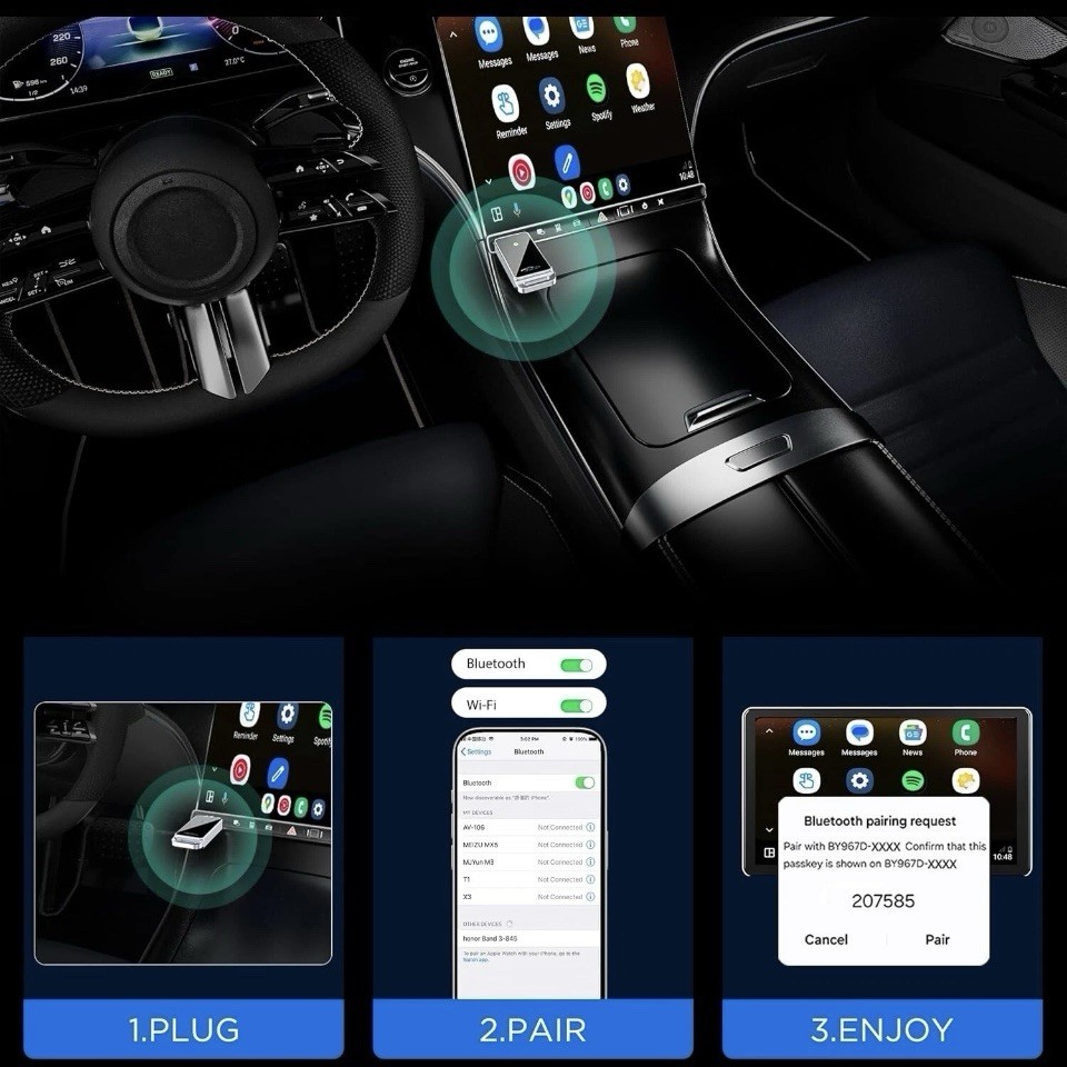 Android Auto Wireless Adapter, Convert Factory Wired to Wireless, Plug and Play
