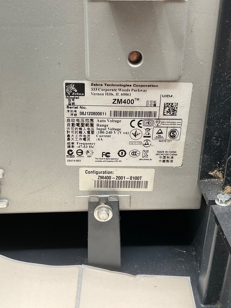 ZEBRA ZM400 THERMAL TRANSFER LABEL PRINTER USB ETHERNET USED