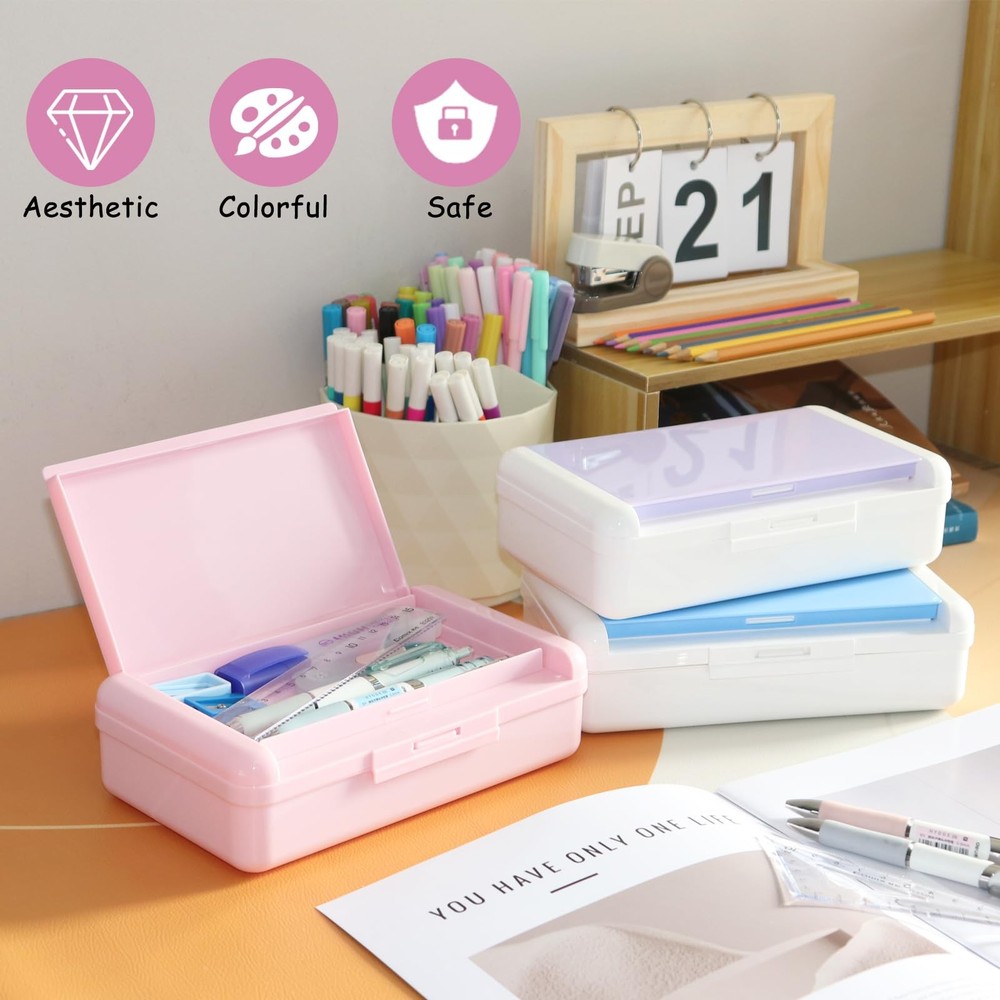 Nuozme Double Layer Pencil Box, Hard Pencil case 2 Compartments, Plastic Larg...