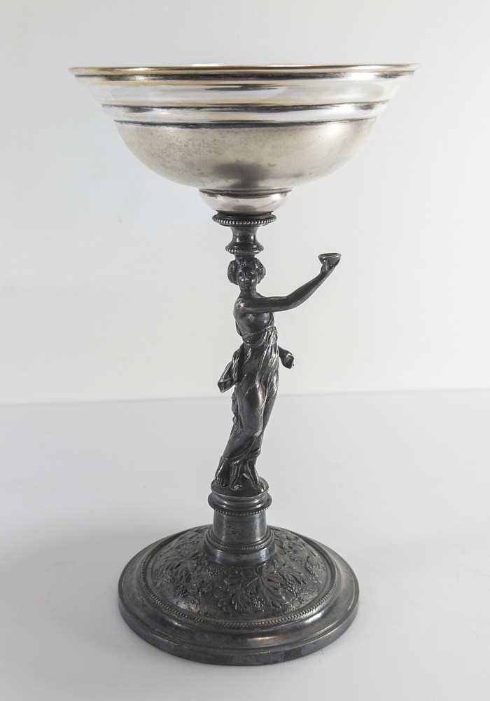 Antique Sterling and Silverplate Toasting Cup Compote With Figural Base