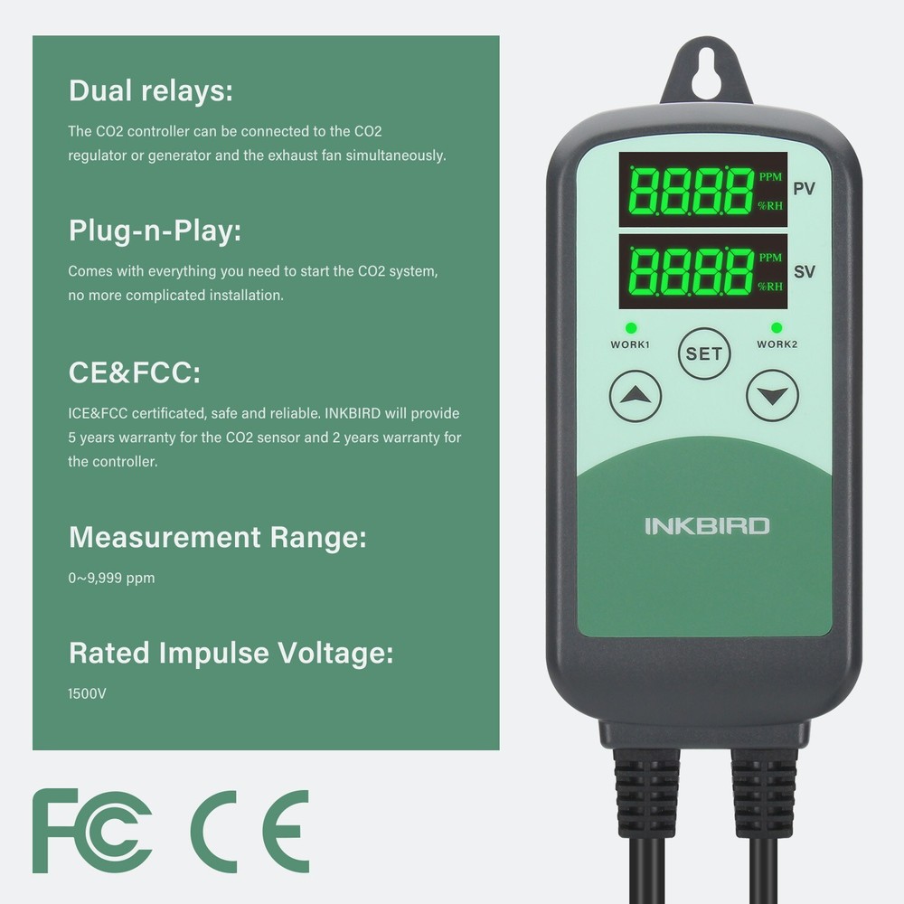 CO2 Controller Generator Carbon Dioxide Control Exhaust Fan Grow Room Regulator