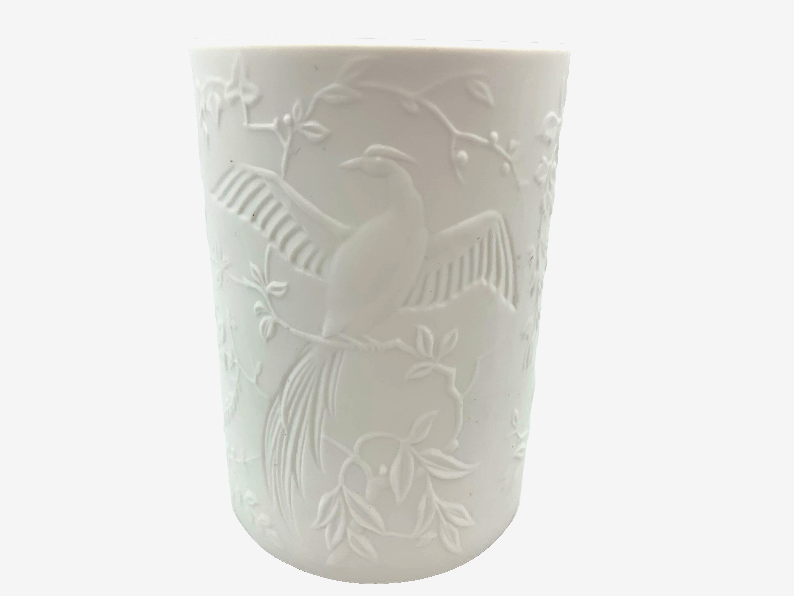 Kaiser Porcelain Vase West Germany White Bisque Birds of Paradis #68 Vintage