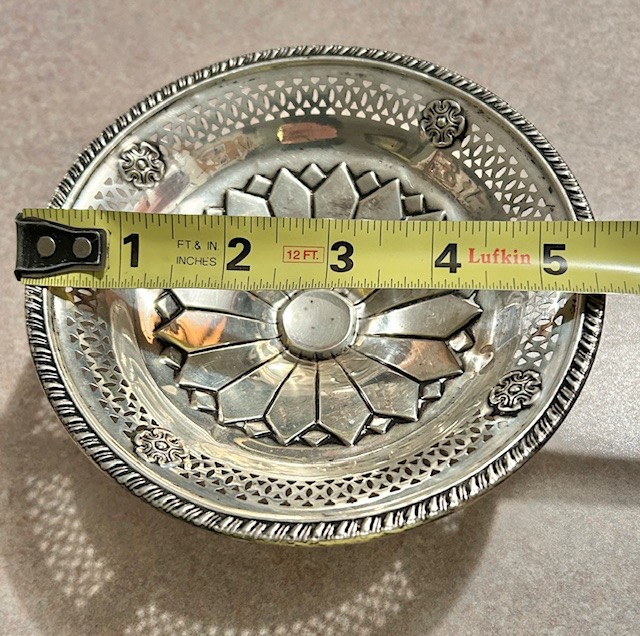 Vintage CROWN Sterling Silver Weighted Pierced Candy Dish 5.5" wide 2.5" tall