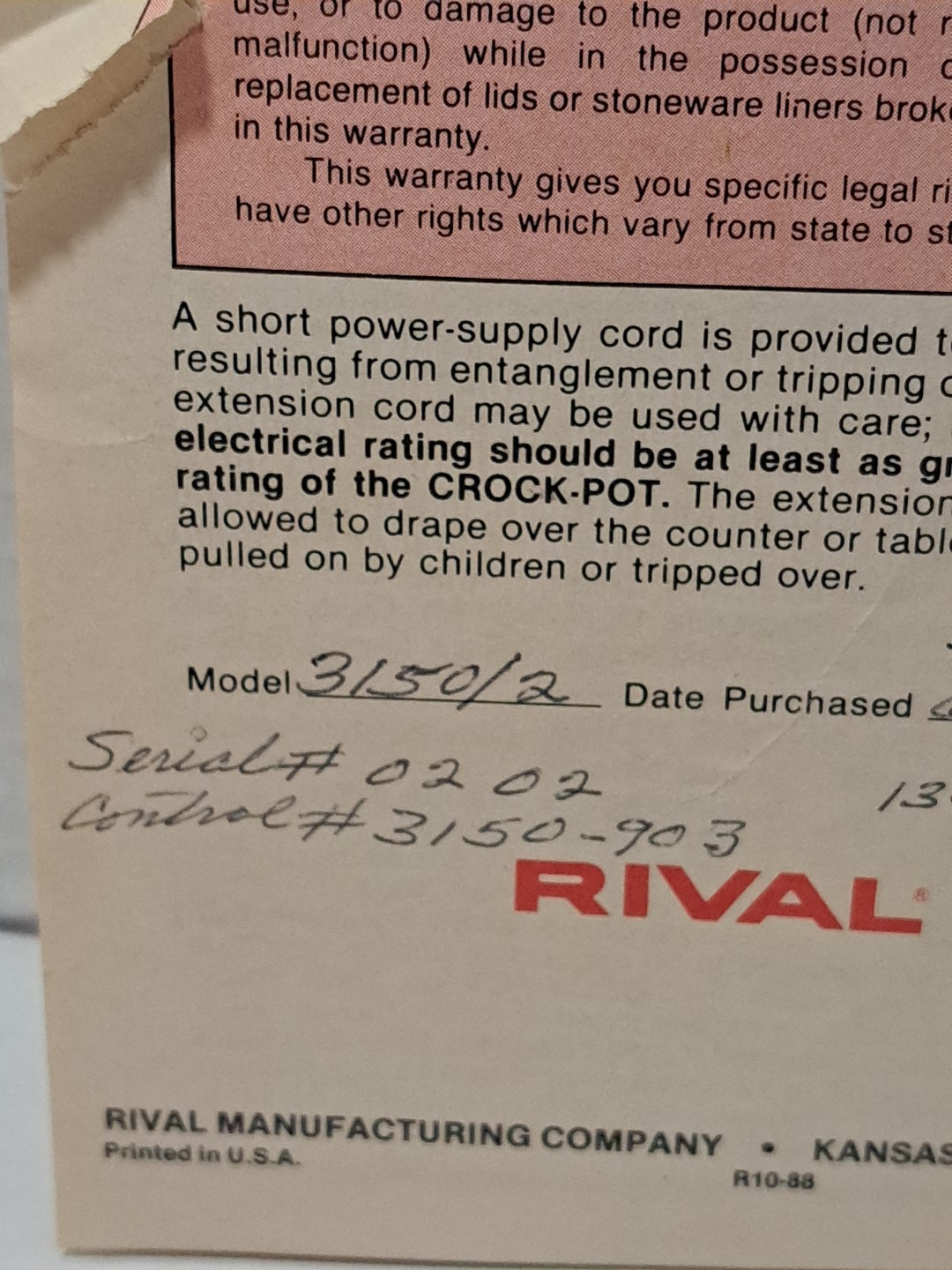 Vtg Rival Crock-Pot Stoneware Slow Cooker Instruction Manual & Recipes #3150