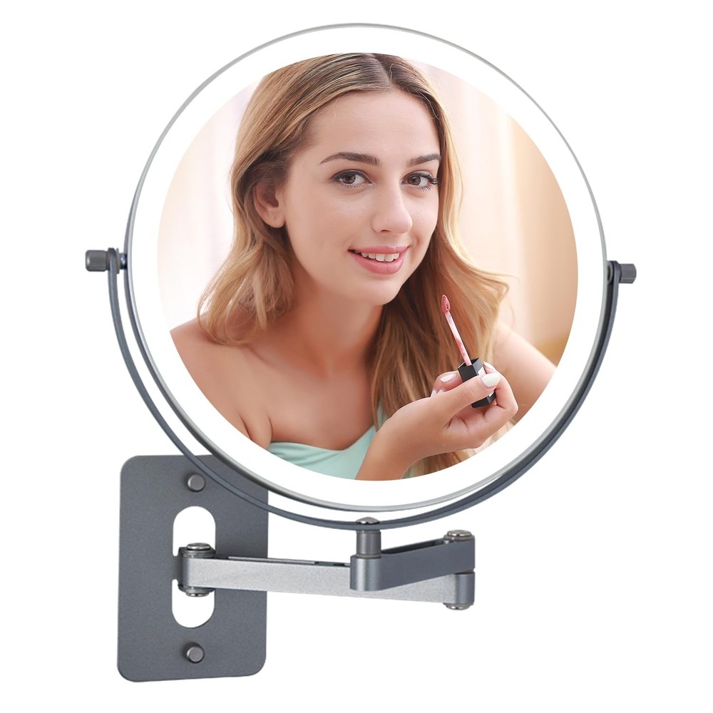 Rechargeable Wall Mounted Lighted Makeup Vanity Mirror 9 Inch Double Sided 1X...