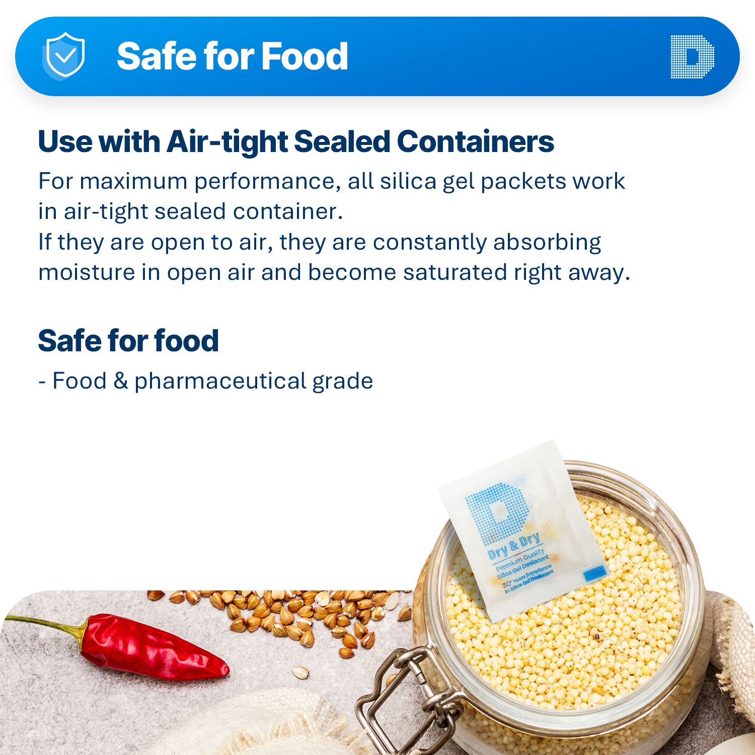 3 gram X 50 PK "Dry & Dry" Food Grade Orange Indicating Silica Gel Packets