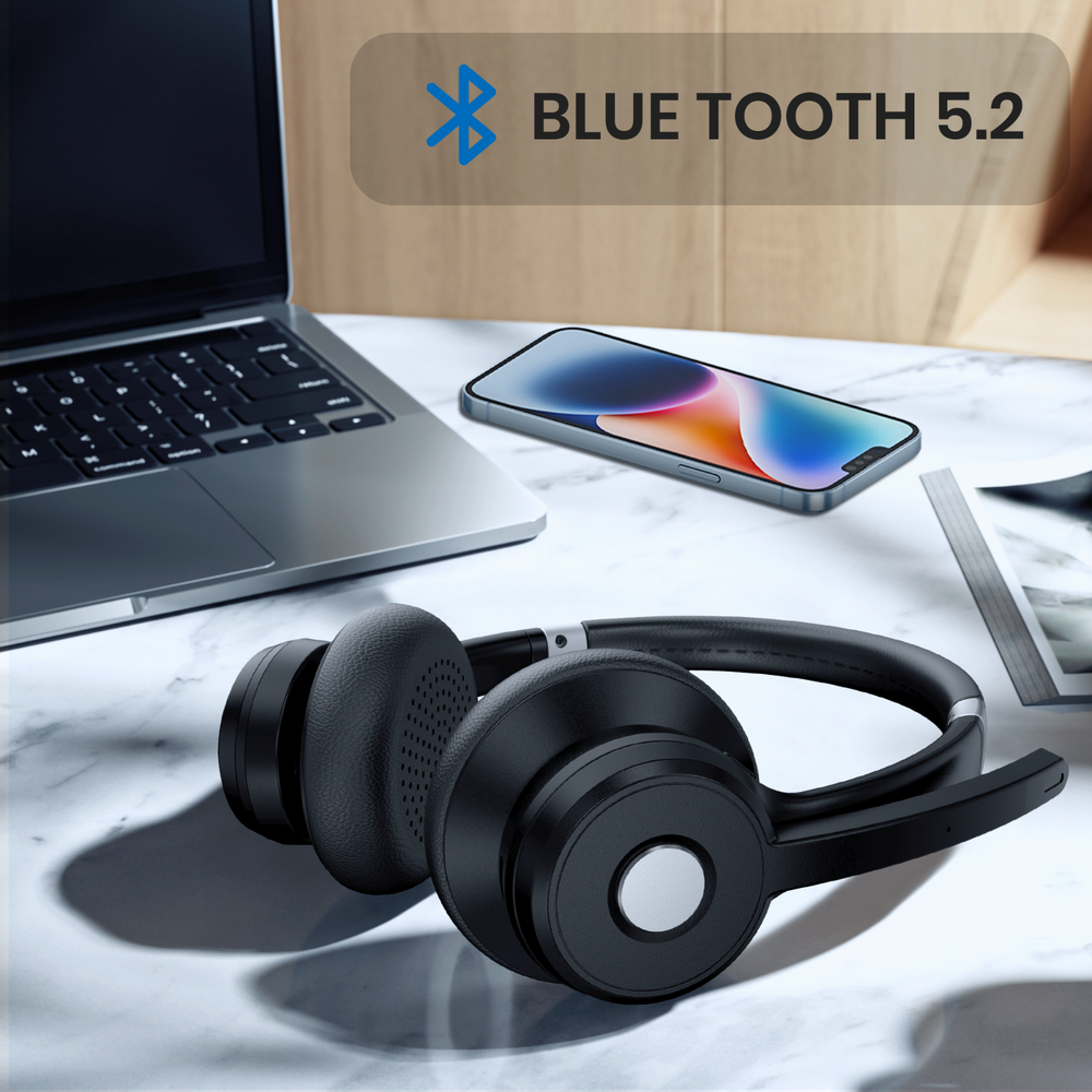 5.2 Bluetooth Headset Trucker Headphone w/Mic for iOS Android Cell Phone Office