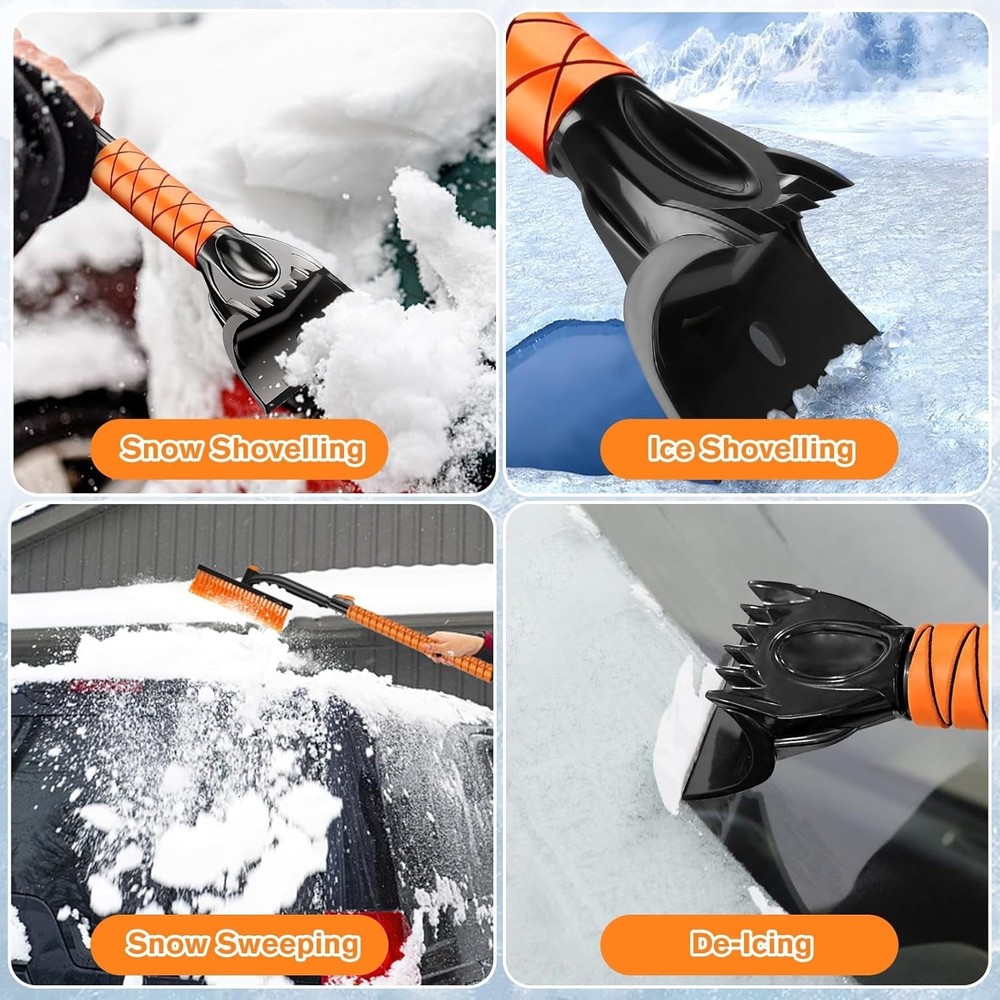 All-in-One 39” Extendable Ice Scraper with Brush & Integrated Chipper, Durable