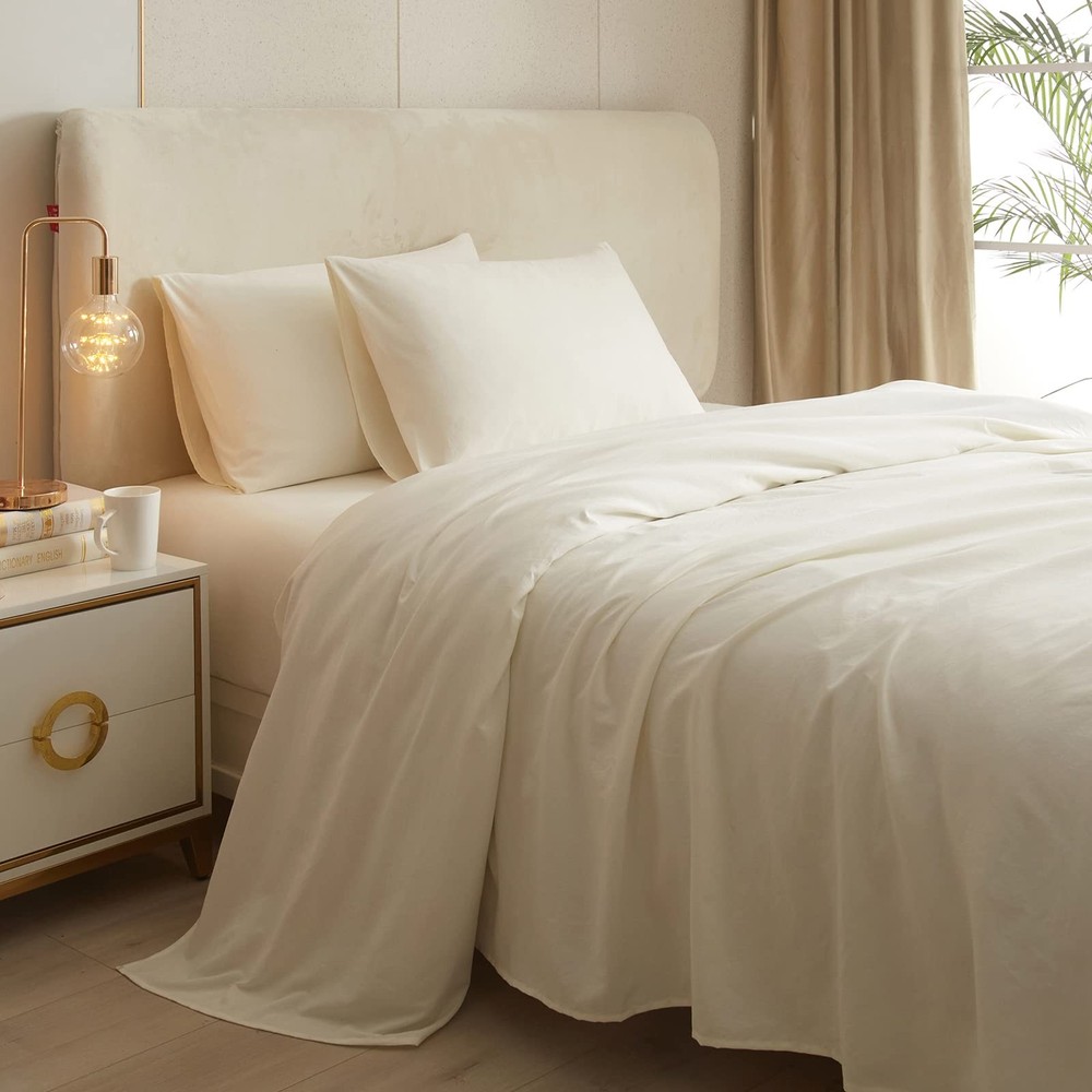 Cream White Sheets Full Size Bedding Sheets & Pillowcases Set - Cooling Sheet...