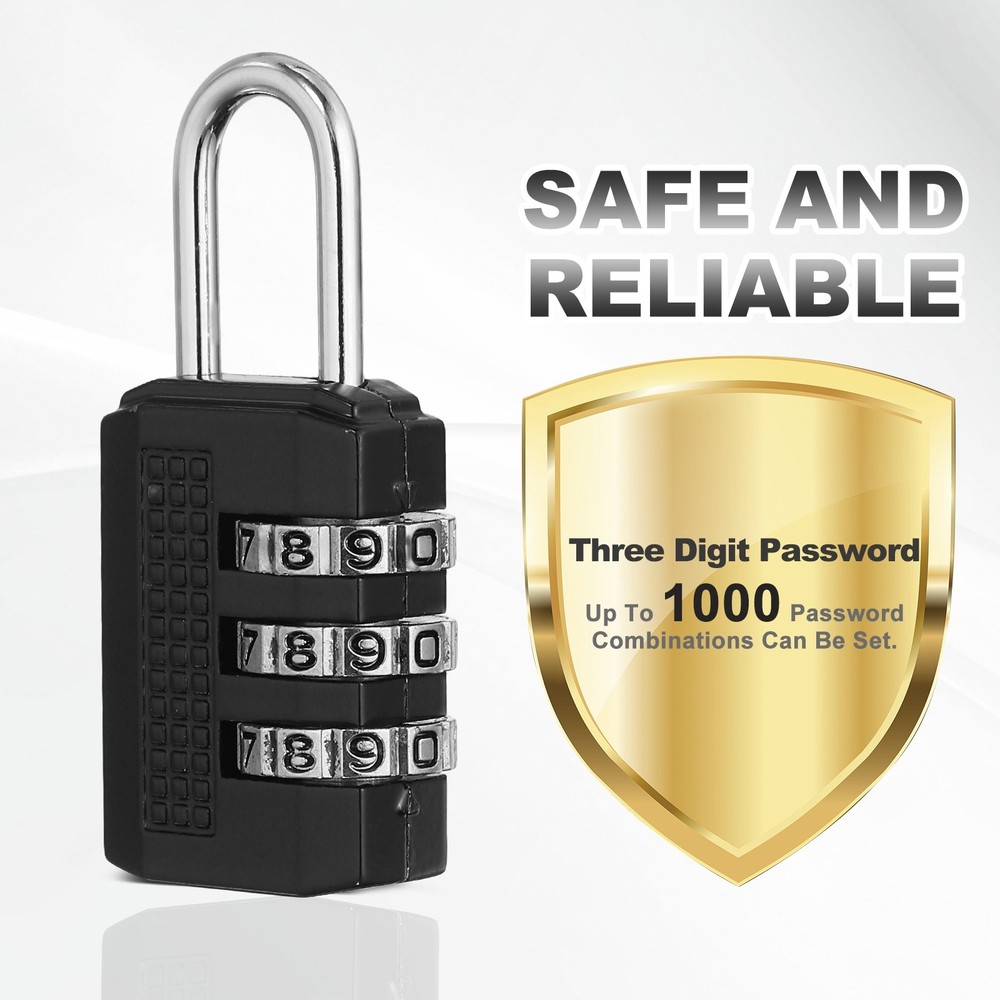Combination Padlock (Small, Black)(2 Pcs), 3-Digit Shackle Code Locks