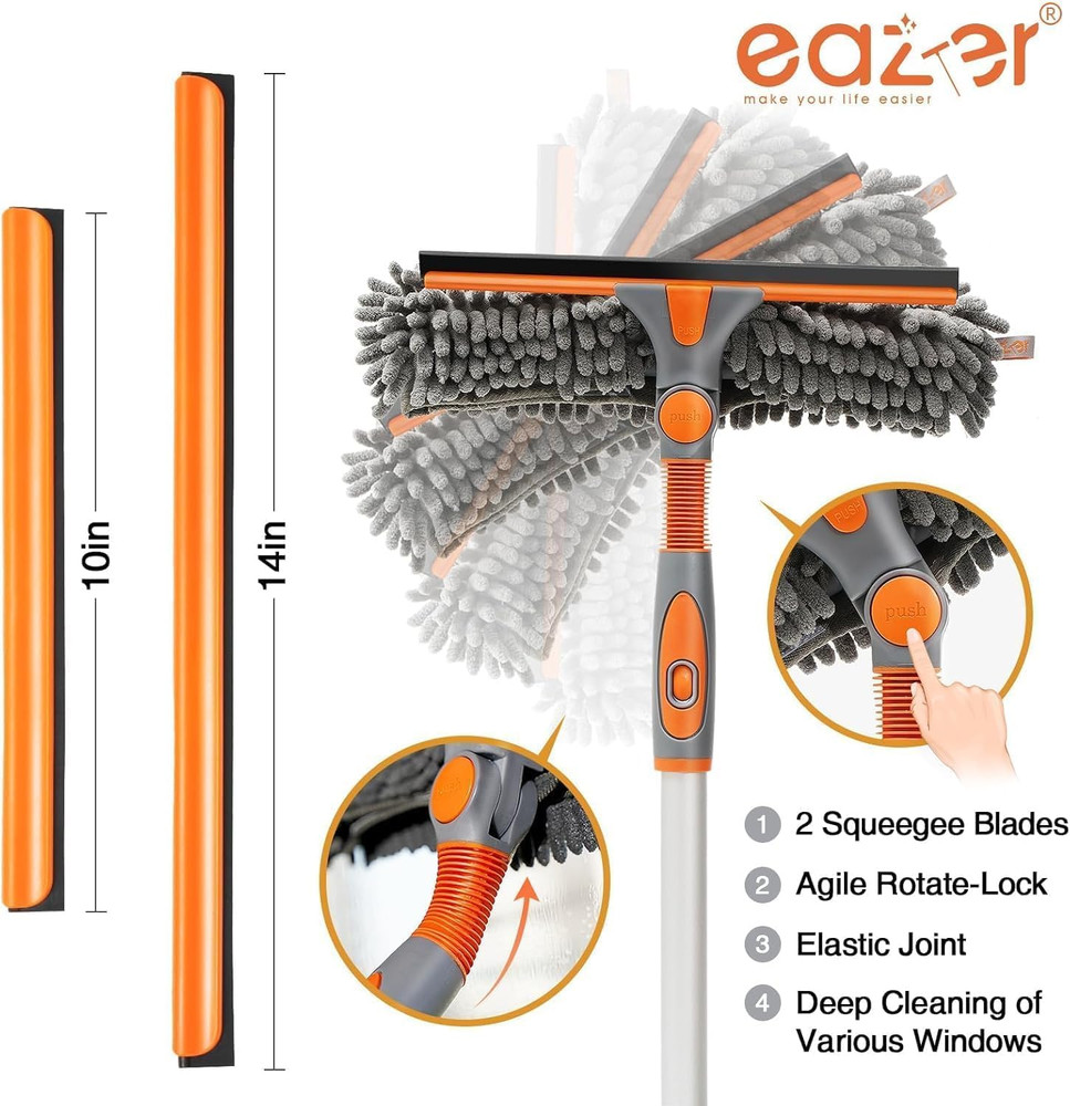 2-In-1 Window Cleaner Tool, 64'' Window Squeegee for Home, Window Cleaning Squee