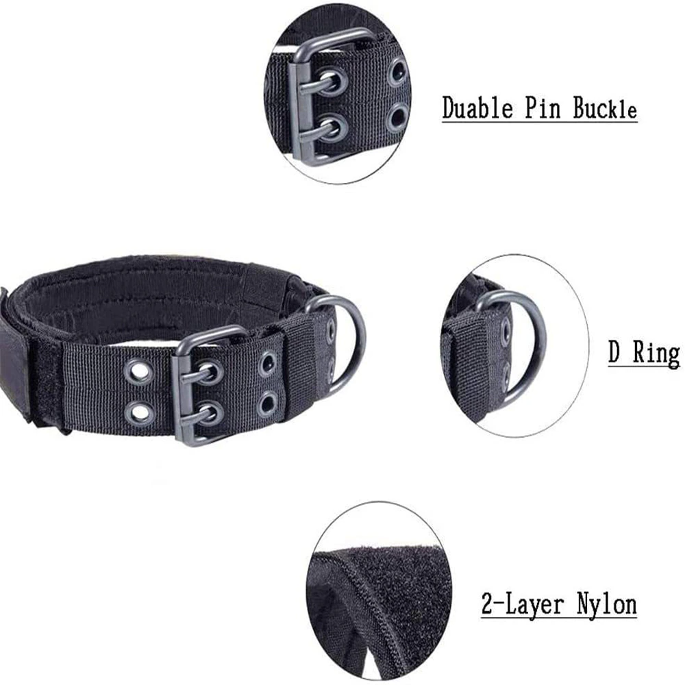Tactical Heavy Duty Nylon Large Dog Collar K9 Military Metal Buckle Adjustable