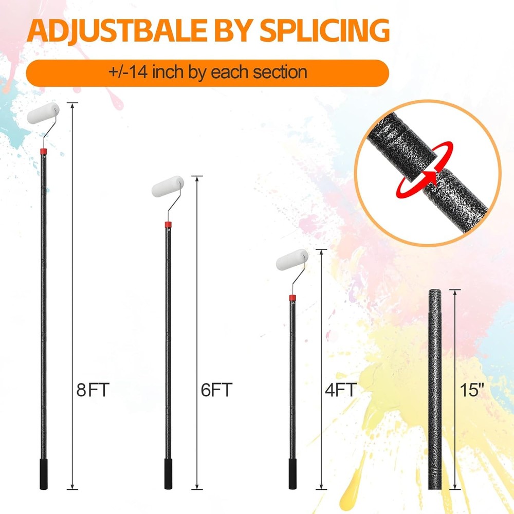 Paint Roller Brush Kit, 6 FT Paint Roller Extension Poles Multi-Function Paint R