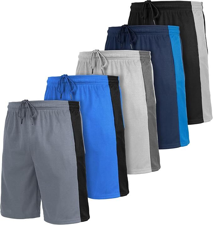 [5 Pack] Men’s Active Athletic Shorts Basketball Running Workout Training Gym