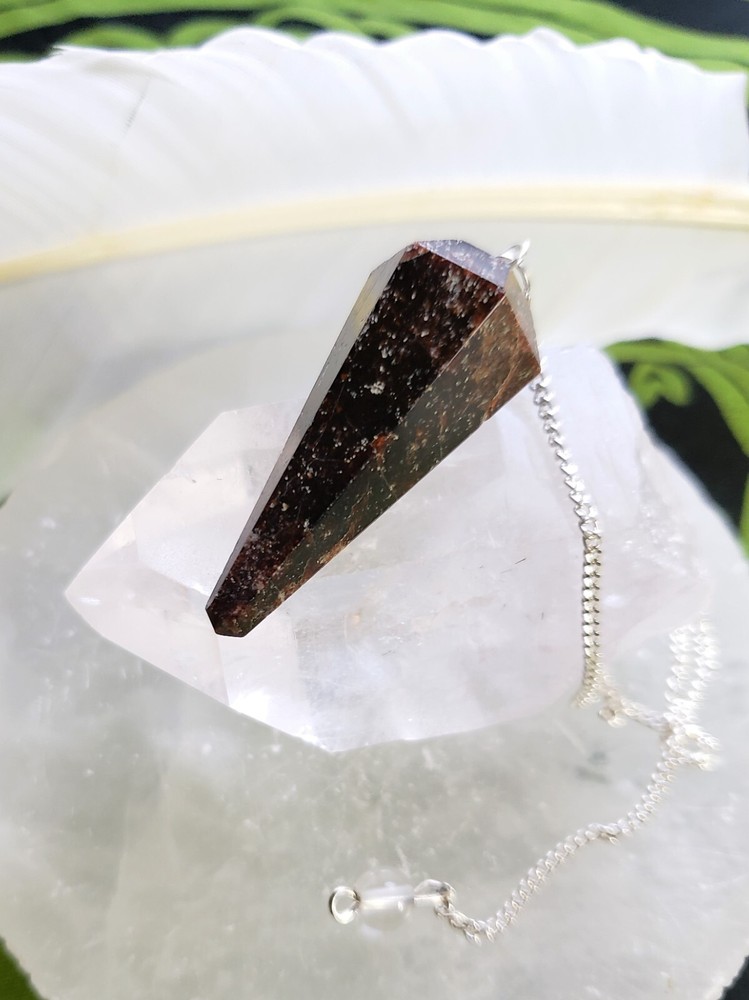 Natural Garnet Pendulum with Bead / Multi-faceted Point Pendulum / 6 Sided