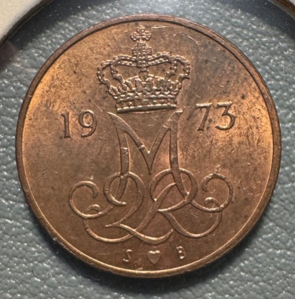 1973 Denmark 5 Ore coin - Excellent Condition