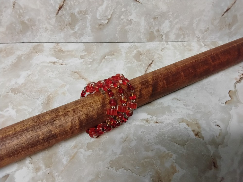 Handmade Memory Wire Bracelet - Red Accented Glass