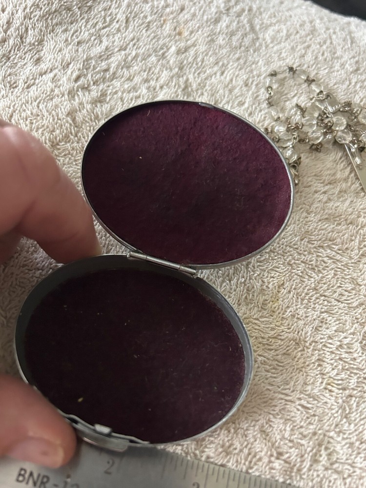 Vintage Religious Rosary Compact Virgin Mary