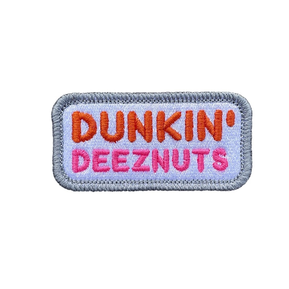 Embroidered Patch Hook and Loop, Dunkin Deeznuts (Donuts Spoof) Funny, 1.5X3"
