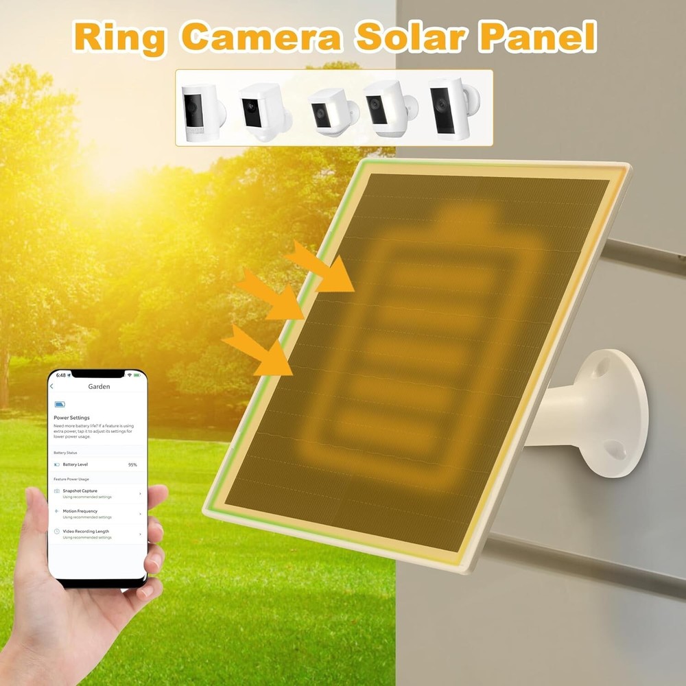 Waterproof Solar Panel for Ring Cameras - Fast Charging and Easy Setup