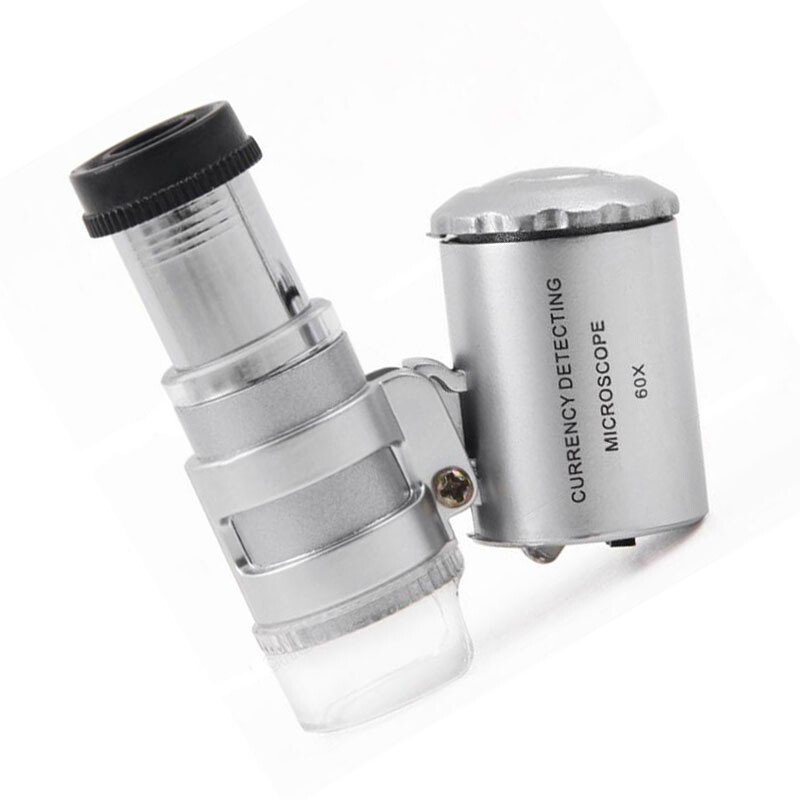 60X document Mini LED UV Light Illuminated Pocket Microscope Loupe Magnifier