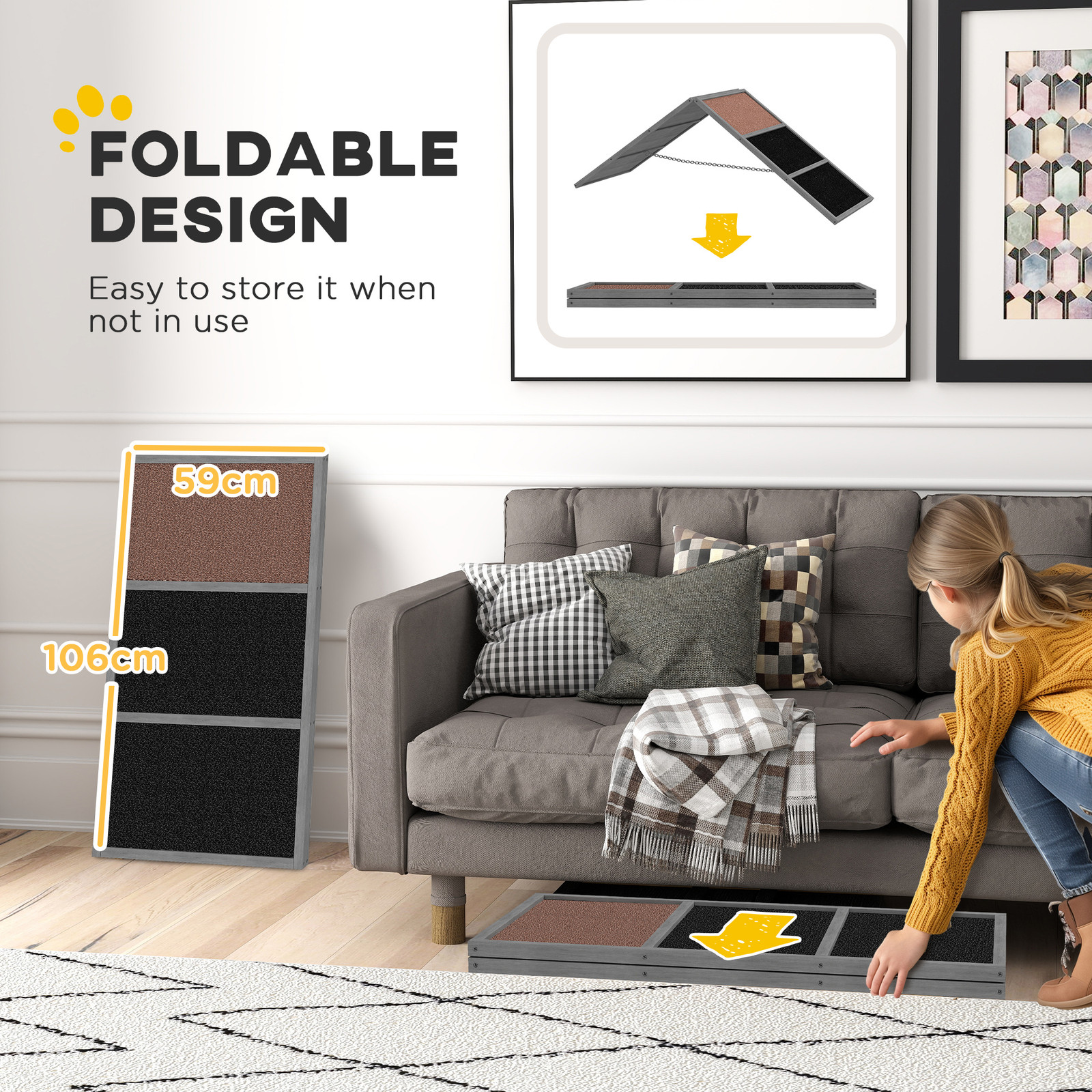 PawHut Dog Agility Equipment Ramp with Non-slip Surface, A-frame, Gray