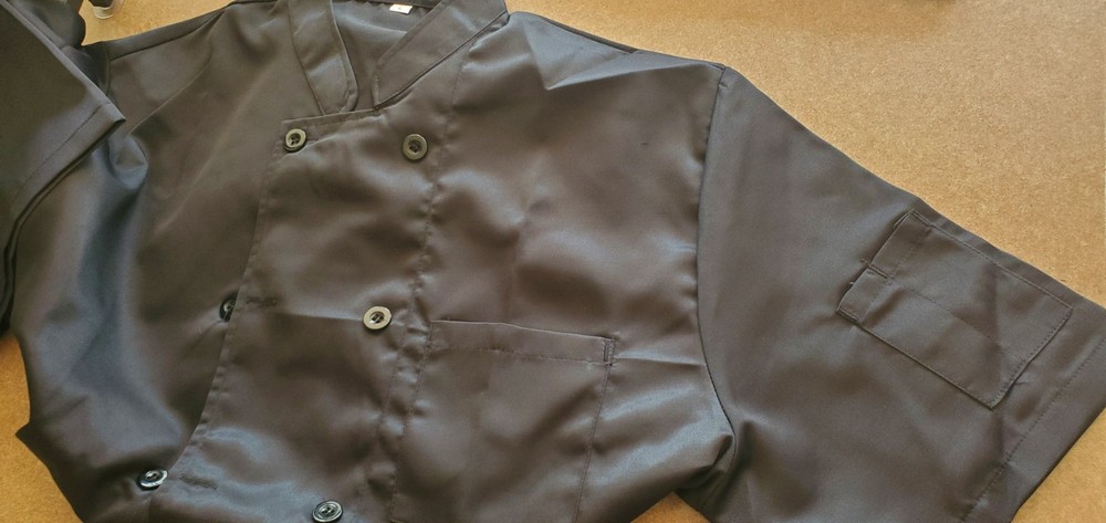 chef jacket shirt black large with side pockets and front