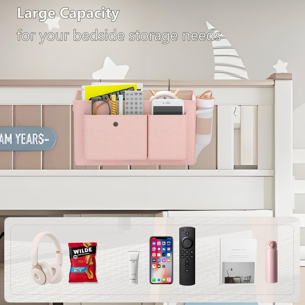 Bedside Caddy Bedside Organizer with Fixed Straps & Water Bottle Holder, Bunk...