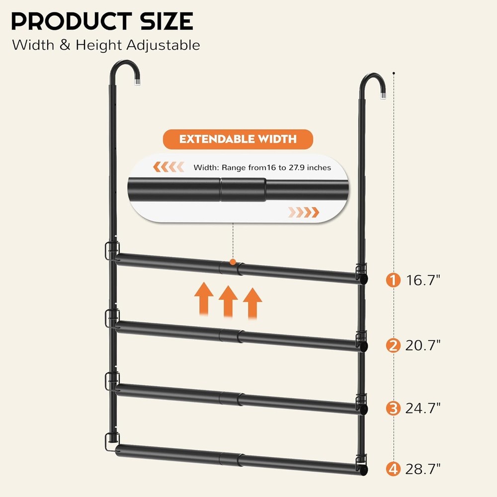 Hanging Closet Rod Adjustable Width Height Black(2 Pack), 2 Pack Black