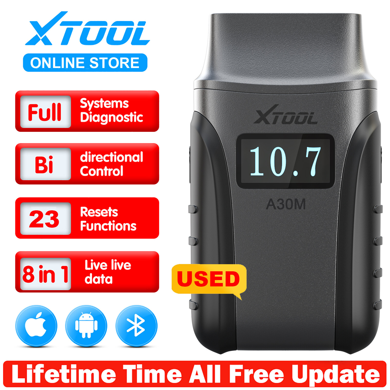 USED XTOOL A30M Bluetooth OBD2 Diagnostic Scanner Bi-Directional Code Reader
