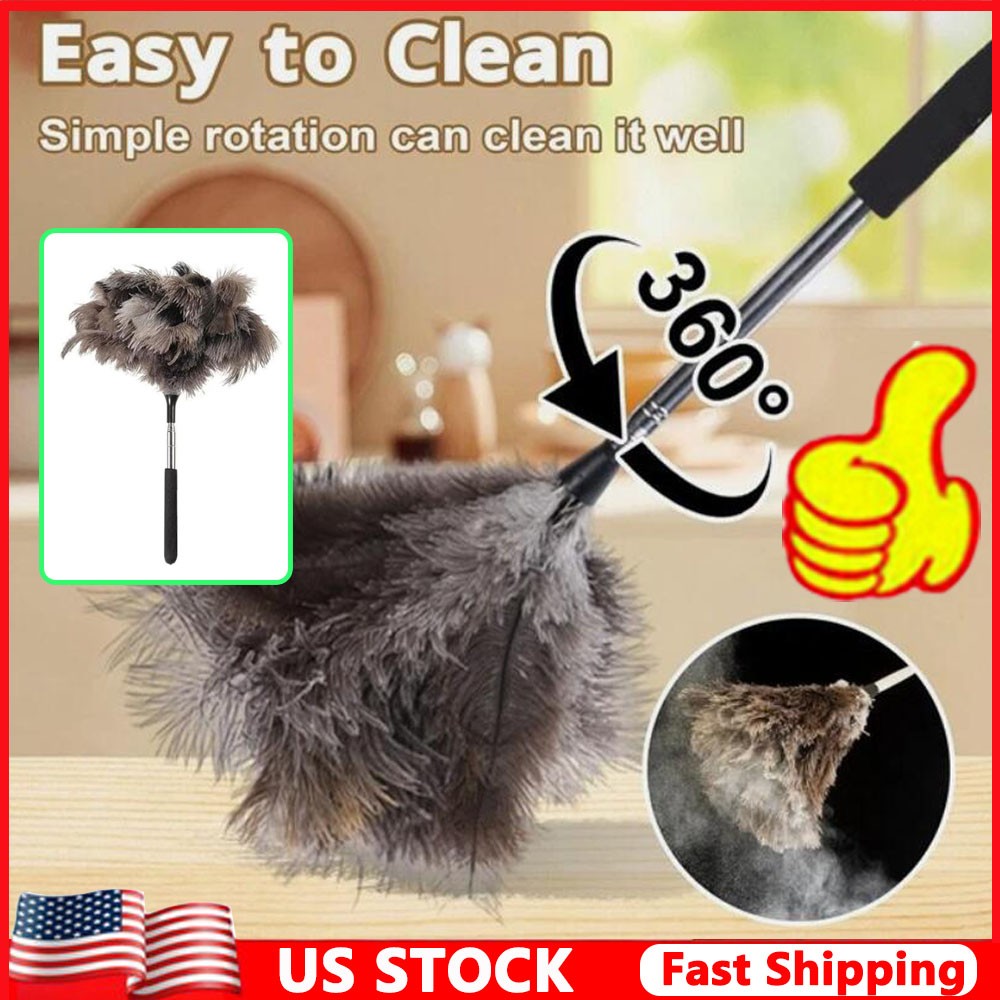 Extendable Ostrich Feather Duster Retractable Feather Duster with Nonslip Handle