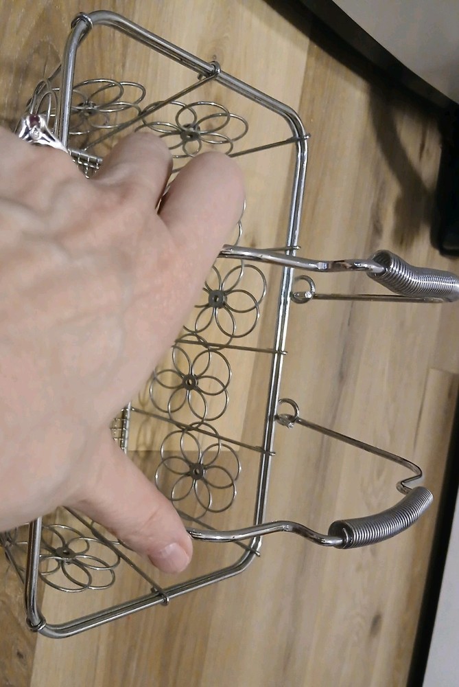 Rectangular Silver Metal Wire Basket with Handles Floral Design