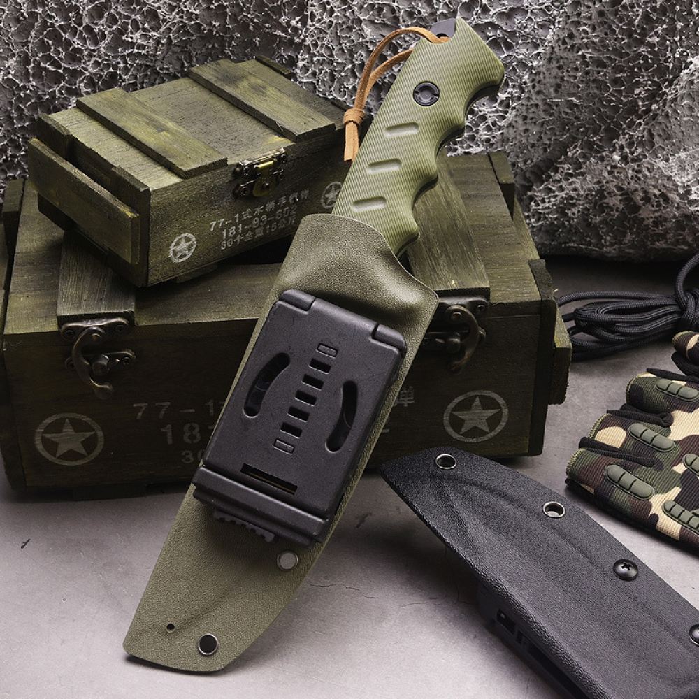 Outdoor Duty Fixed Blade Knife with G10 Handle and Kydex Sheath Camping Military