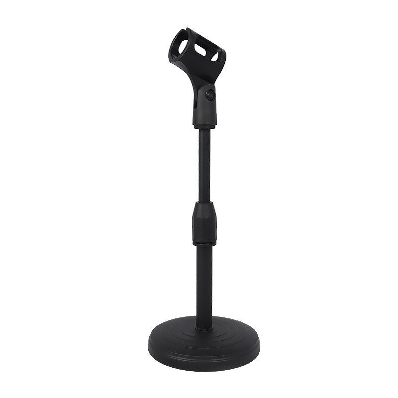 Adjustable Desktop Microphone Lifting Stand Mini Round Base with Mic Clip