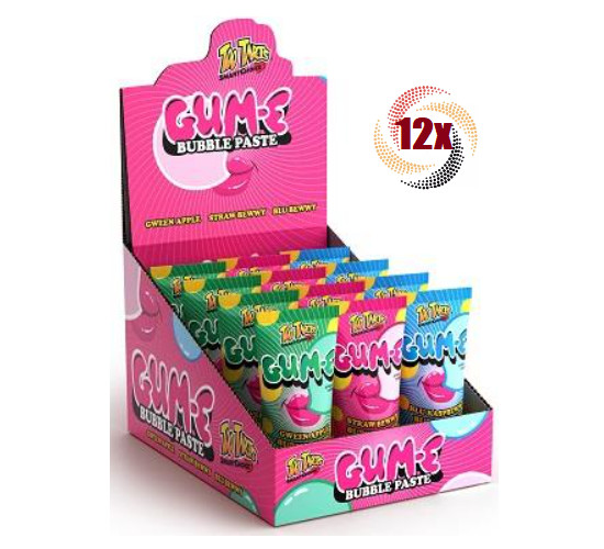 Tubes Too Tarts Assorted Fruit Gum-E Bubble Paste Candy 1.2oz , 12x (Full Box)