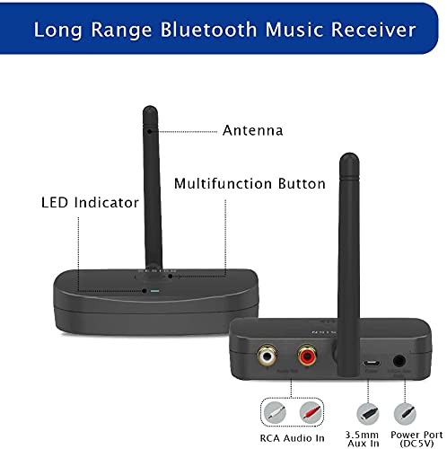 BE-RCA Long Range Bluetooth Music Receiver, Wireless Audio Adapter for Wired ...