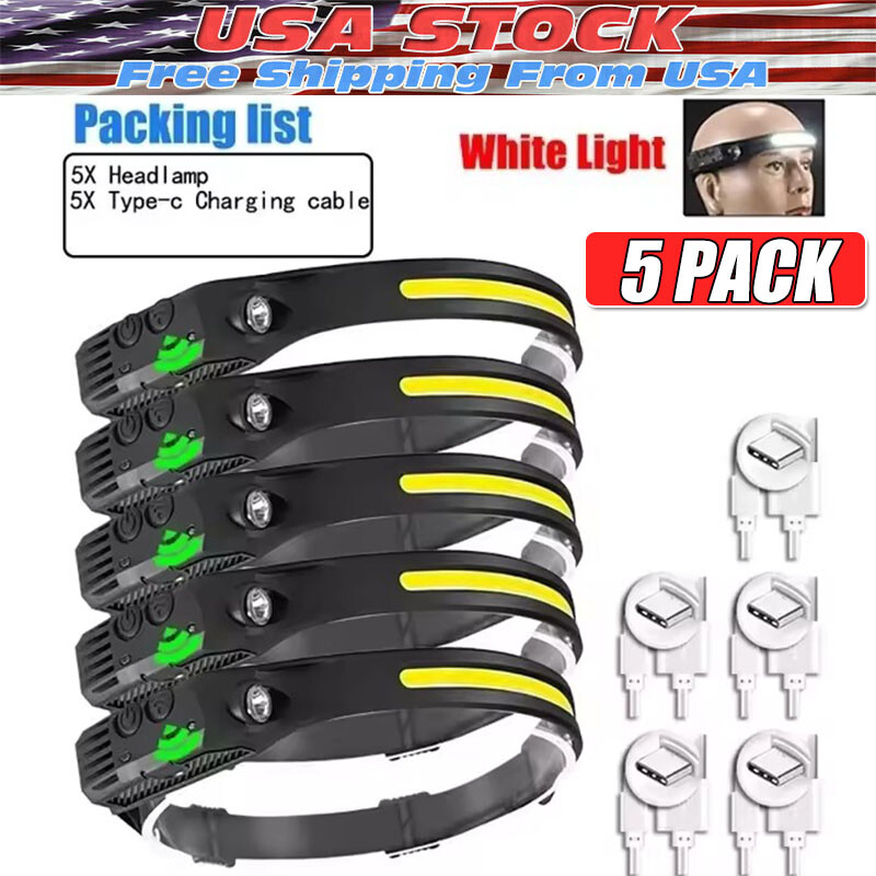 5X Waterproof COB Headlamp Night Buddy LED Sensor 230° Head Torch Headlight Lamp