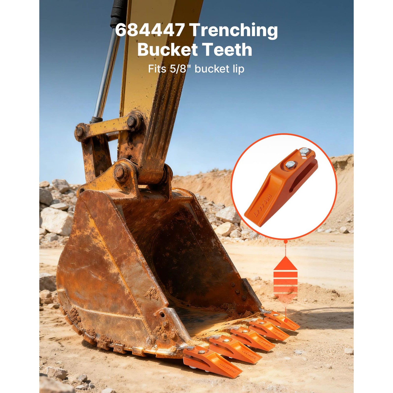 Uimoso 7 Pack Bucket Teeth 7.34" with Pins Excavator Backhoe Bucket Tooth Kit