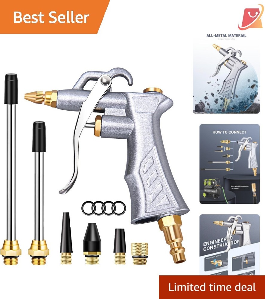 Pneumatic Air Compressor Tool Dust Blower Gun Metal Adjustable Nozzle Extensions