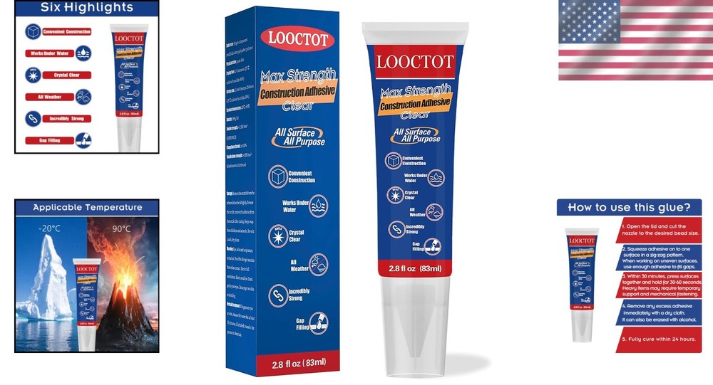 Crystal Clear 2.8 oz Construction Adhesive – Strong, Waterproof & Multi-Surface