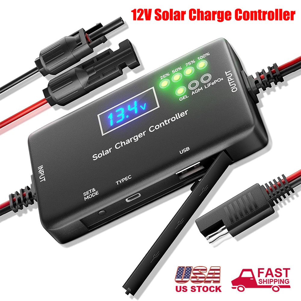 Solar Charge Controller 12V 10A MPPT Solar Panel Charge Controller Type-C & USB