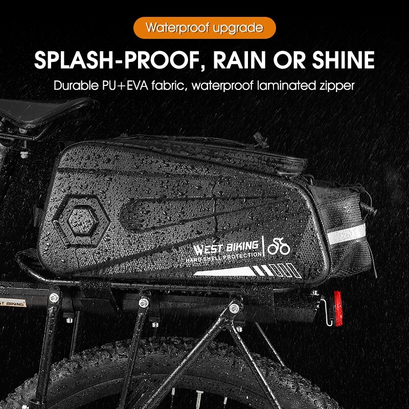 WEST BIKING Waterproof Bike Hard Shell Trunk Bag Bicycle Rear Rack Pack Bag 8.6L
