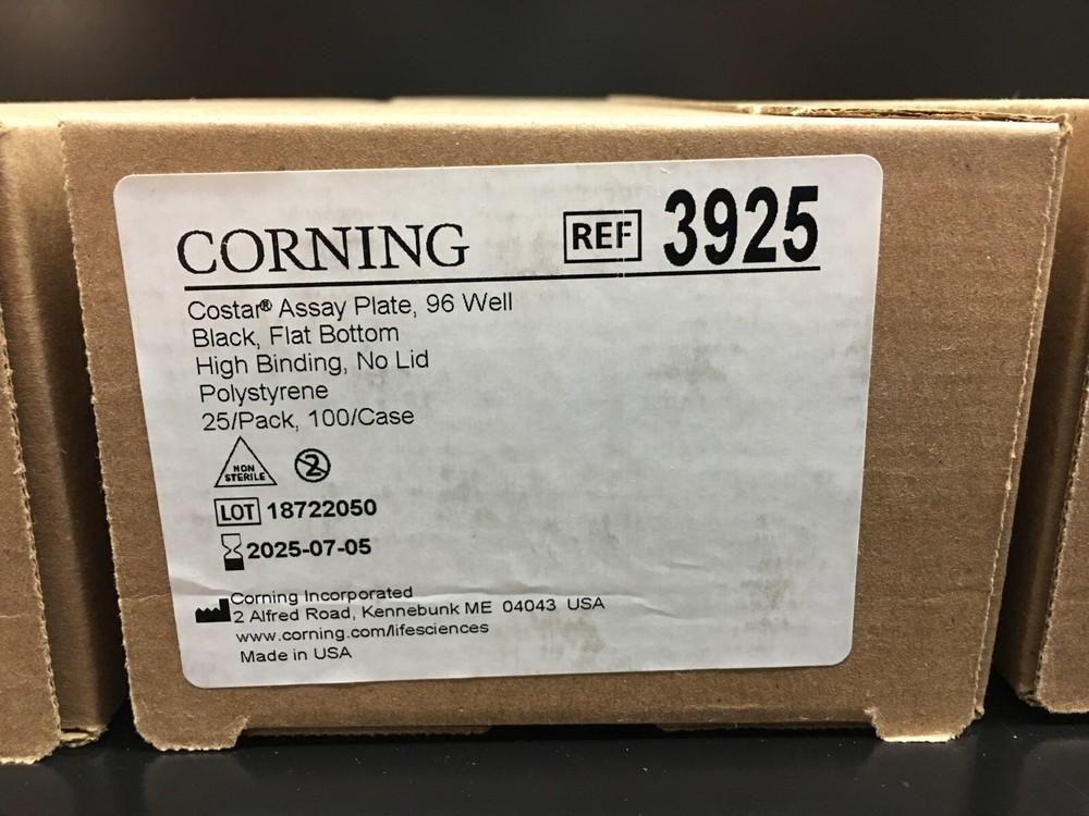 Corning REF 3925 Black Flat Bottom 96 Well High Bind Microplate Lot 3 PKS